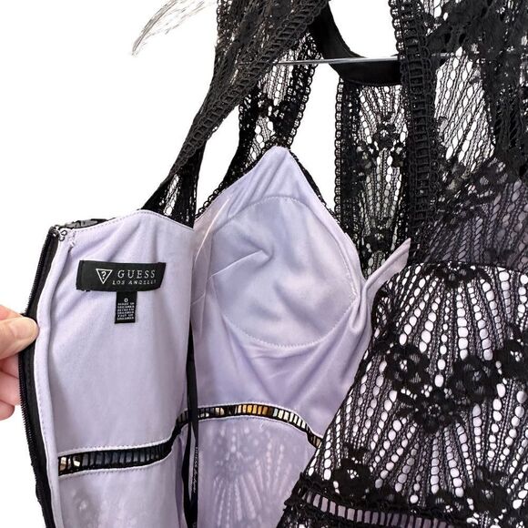 Guess High Neck Black Lace Lavender Slip Sheath Dress Size 0 - Picture 5 of 13